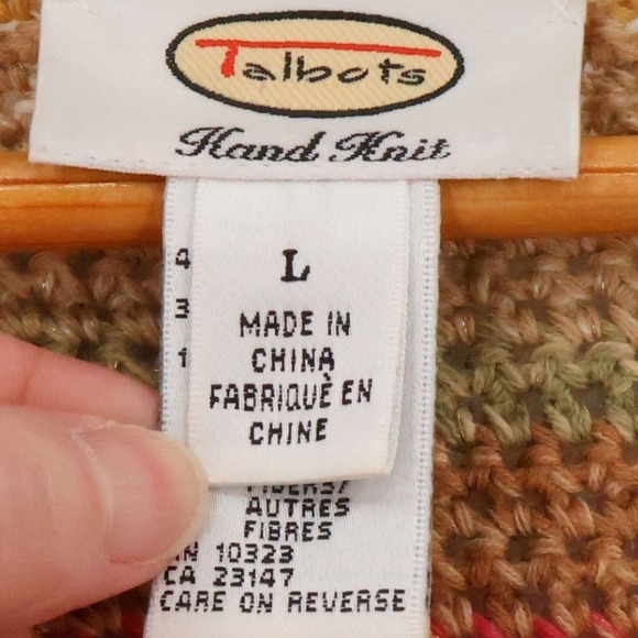 Talbots Hand Knit Striped Cardigan Sweater Womens Zip Front Linen Coastal Size L - Picture 4 of 8